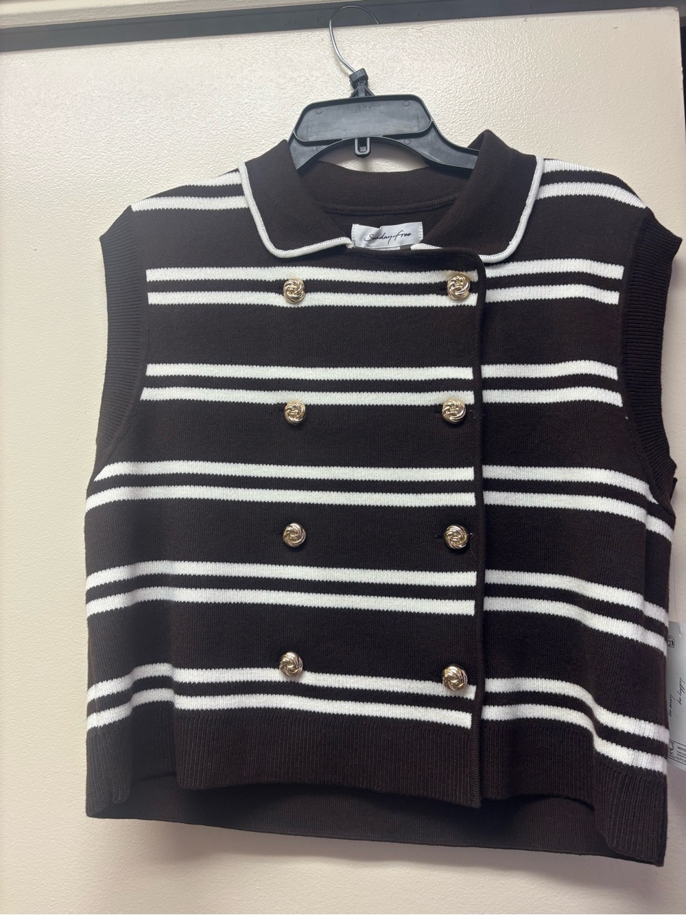 Sunday Free Black & White Striped Knit Vest Gold Buttons – Size XL NWT - Picture 2 of 4